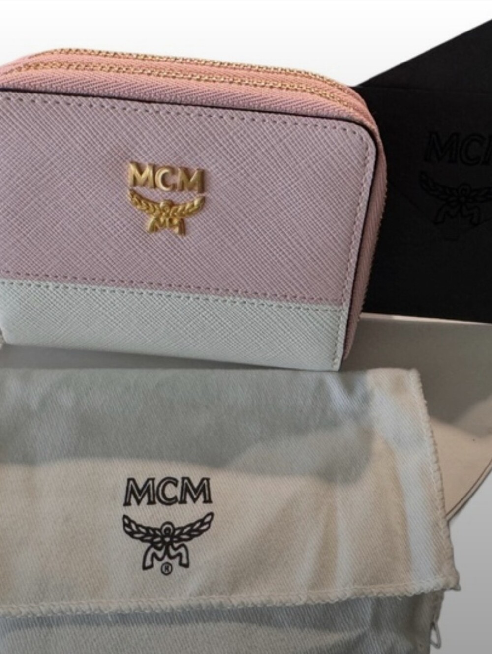 MCM Two-Tone Pink & Cream Zip Wallet/FULL INCLUSION/ COA INCLUDED